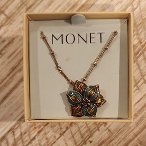 Monet Gold and Teal Flower Necklace